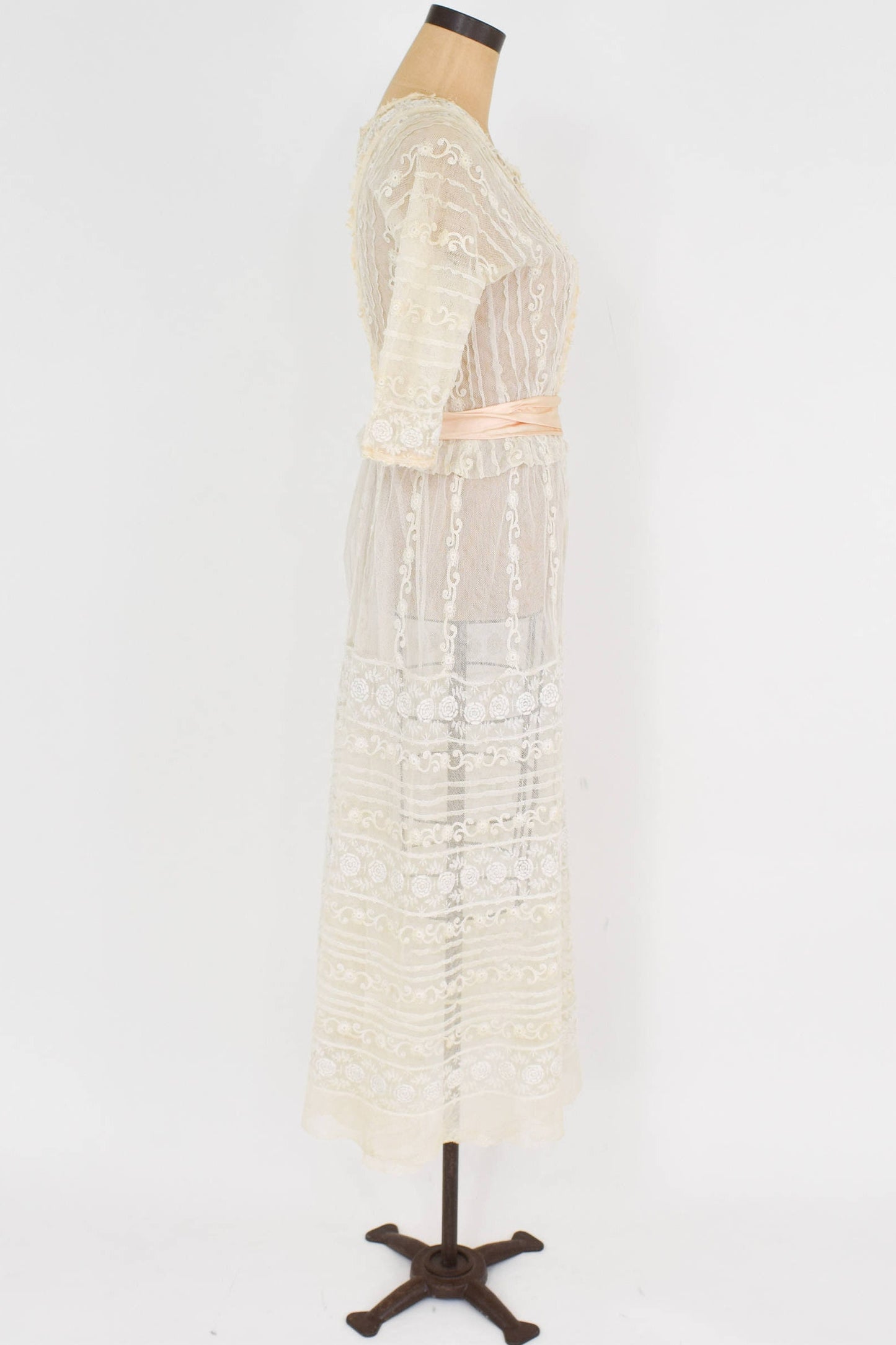 1900s Ivory Lace Wedding Gown, Tiered Edwardian Dress, Extra Small