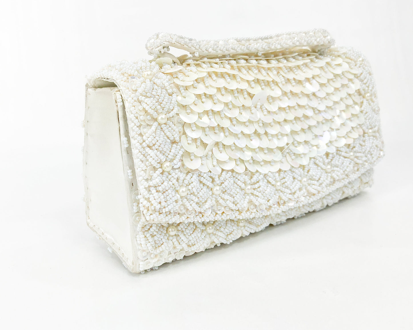 1950s White Beaded & Sequin PurseEvening Bag