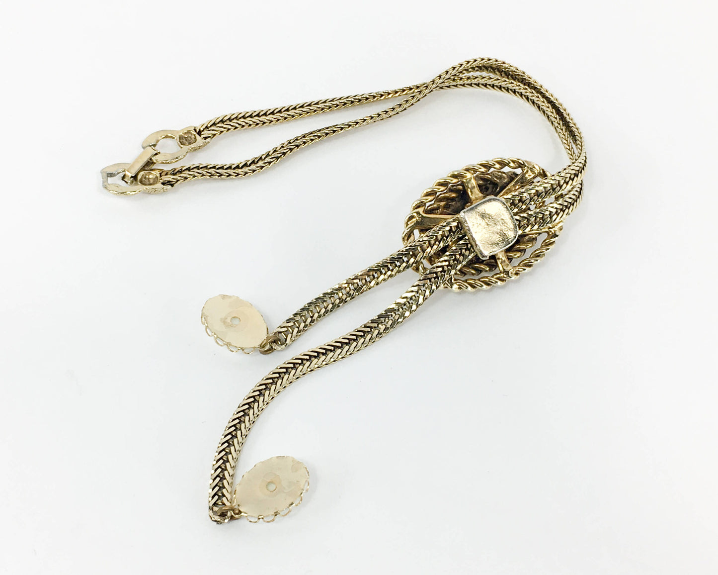 1960s Gold Lariat Necklace | White & Gold Metal Slide
