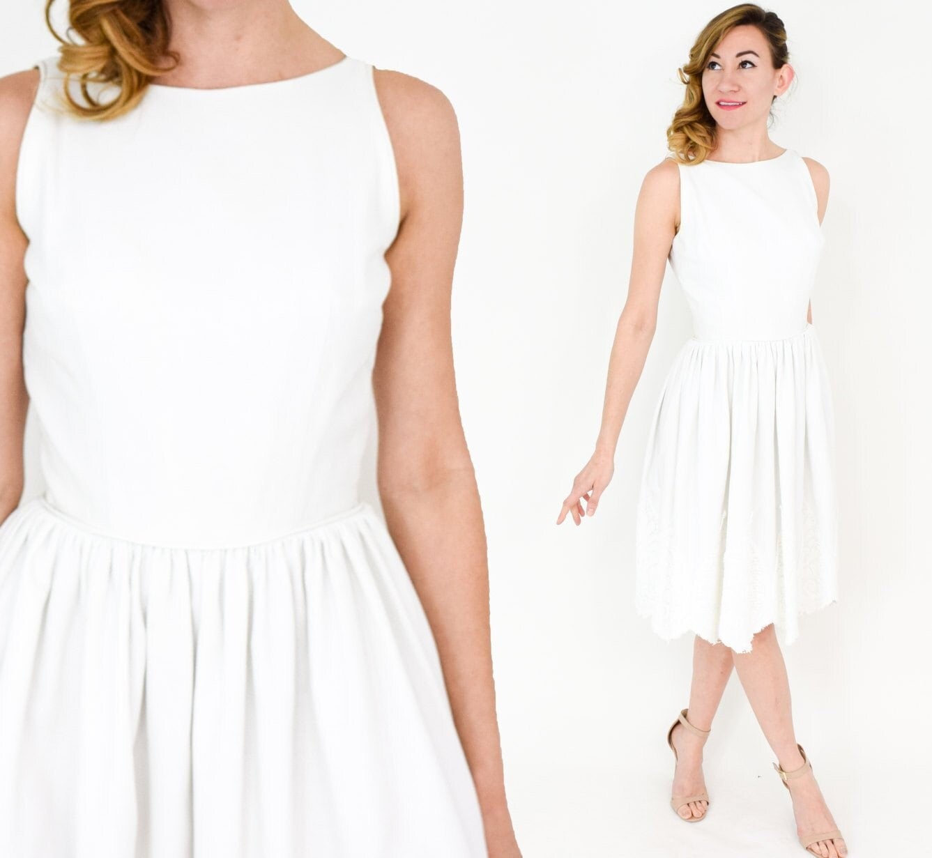 1950s White Cotton Eyelet Dress by Jonathan Logan, Small