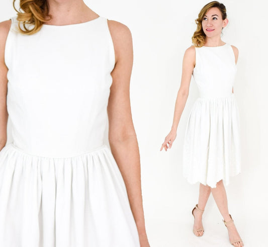 1950s White Cotton Eyelet Dress by Jonathan Logan, Small