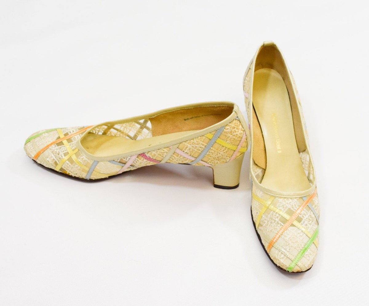 1960s Pastel Plaid Pumps by Jack Rogers, Size 7 Narrow