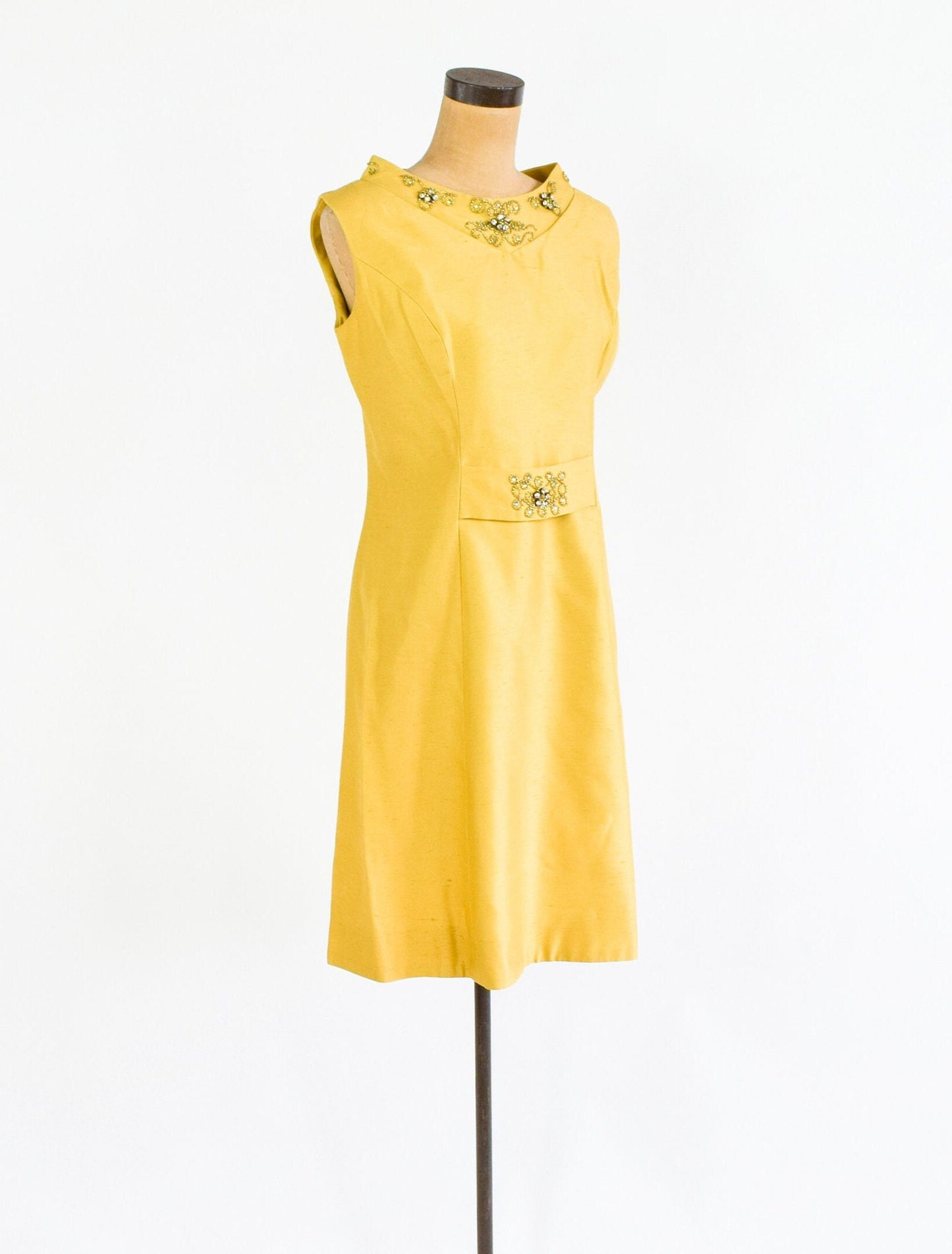 1950s Yellow Silk Shantung Dress, Medium