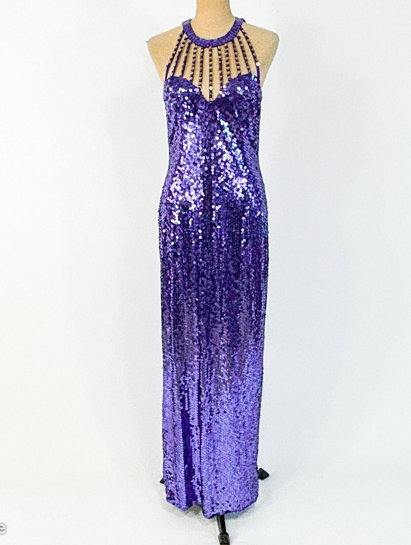 1980s Purple Sequin Evening Dress | Purple Formal & Sweetheart Bodice, M/L