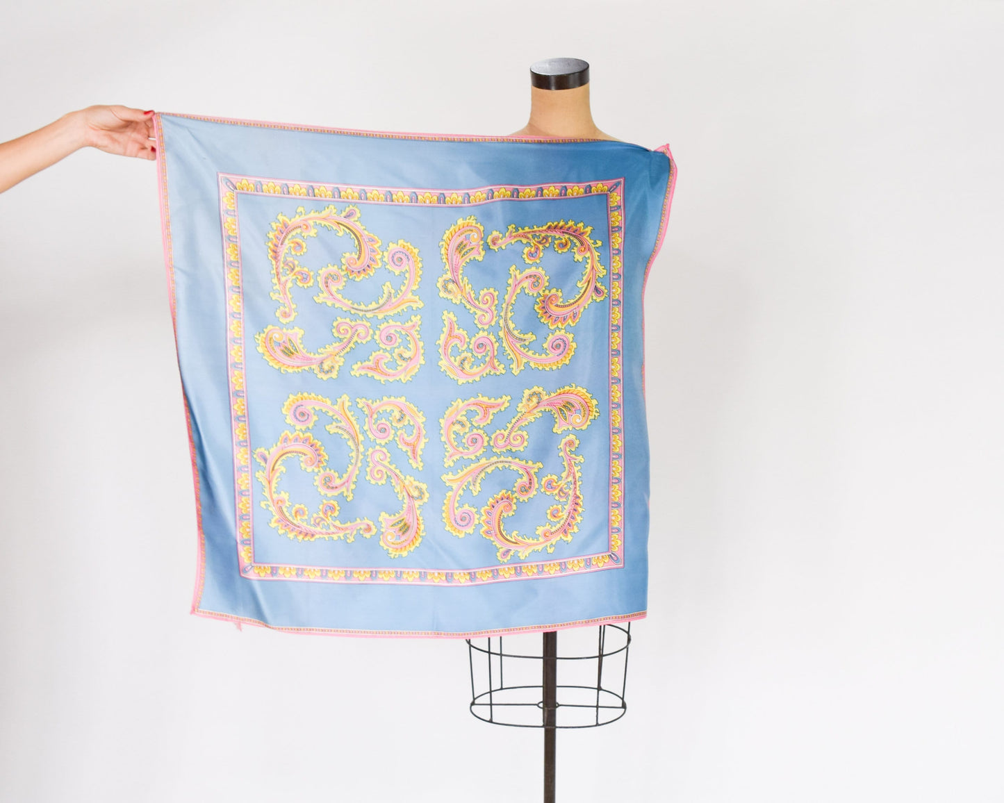 1950s Turquoise Blue & Gold Paisley Print Scarf