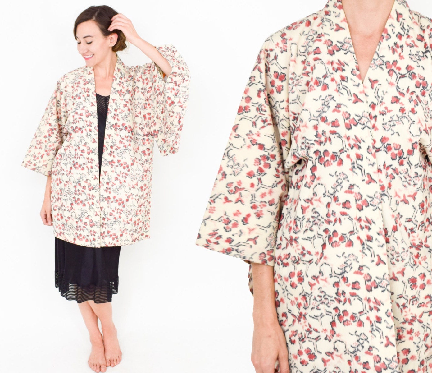 1950s Pink Floral Haori Kimono Jacket