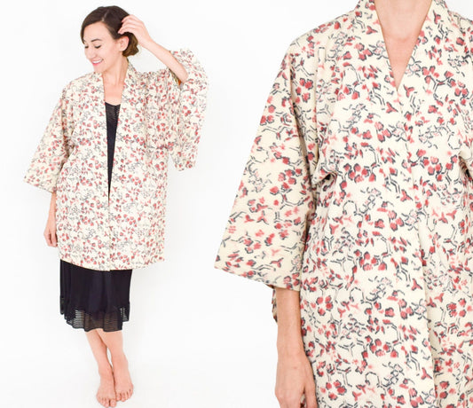 1950s Pink Floral Haori Kimono Jacket