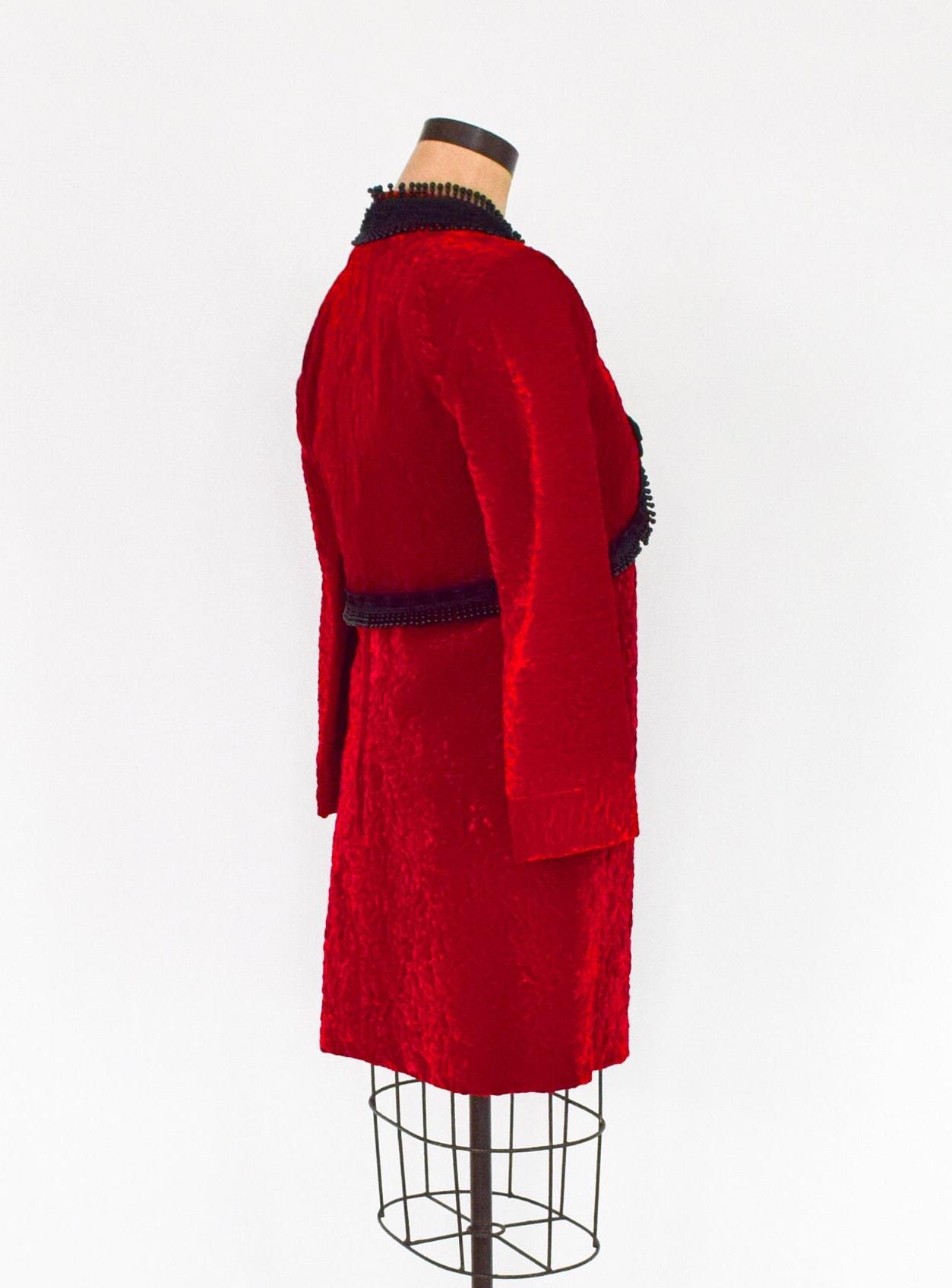 1960s Red Velvet Dress & Jacket | 60s Red Cotton Velvet Mini Dress Jacket | Small