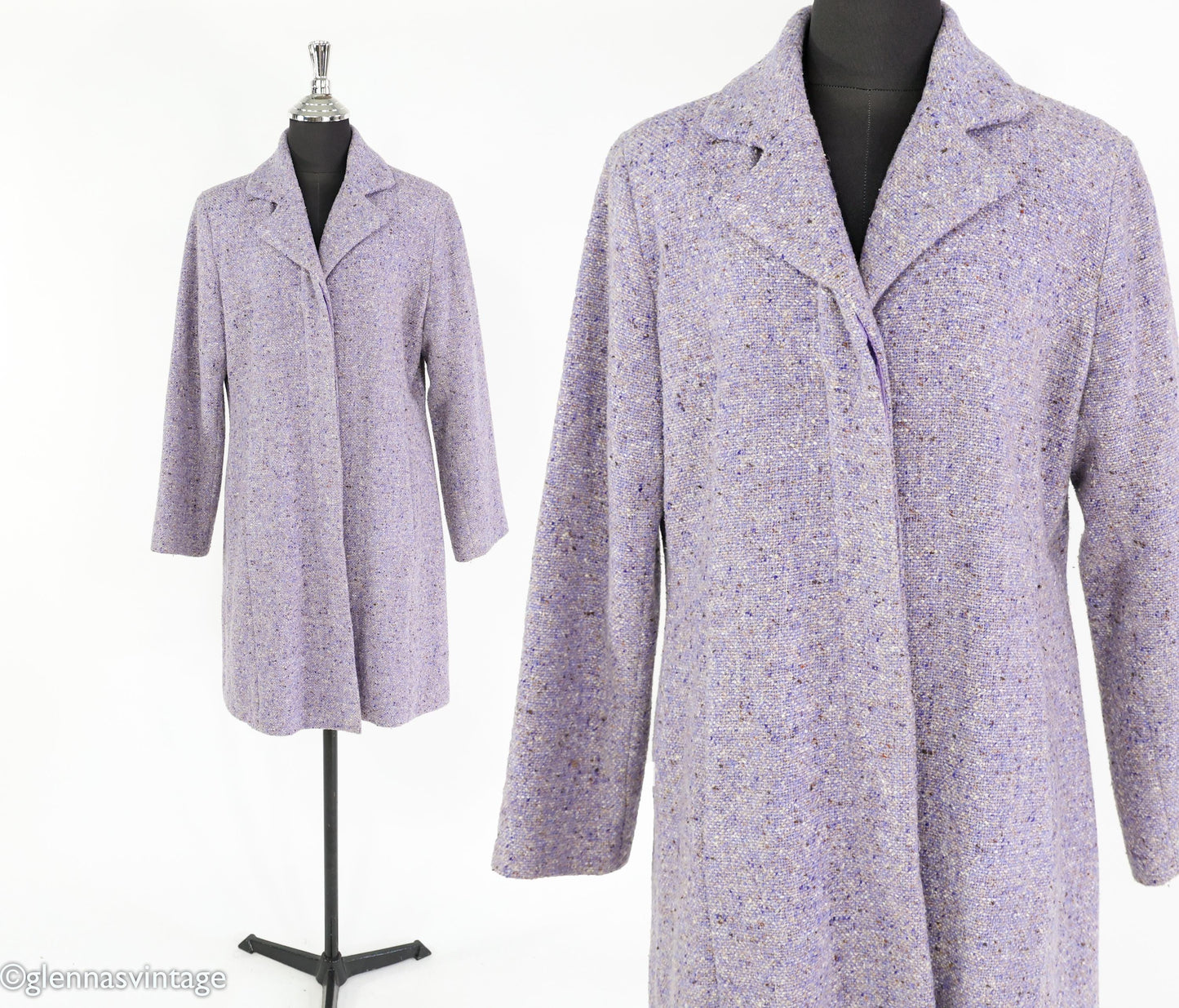 1960s Lavender Purple Wool Coat | 60s Lavender Scottish Wool Coat | Harris Tweed Scotland | Large