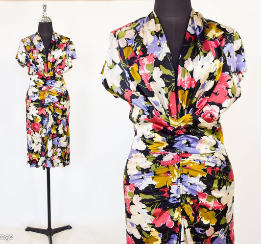 1990s Luisa Beccaria Silk Floral Dress, Size 42