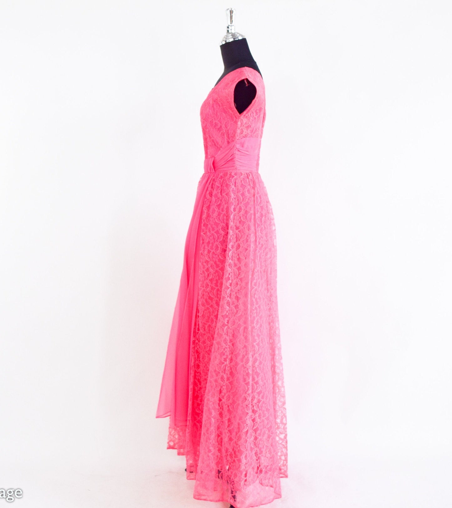 1950s Pink Lace Evening Dress | 50s Pink Lace Formal | Bubblegum Pink Maxi Dress | XS