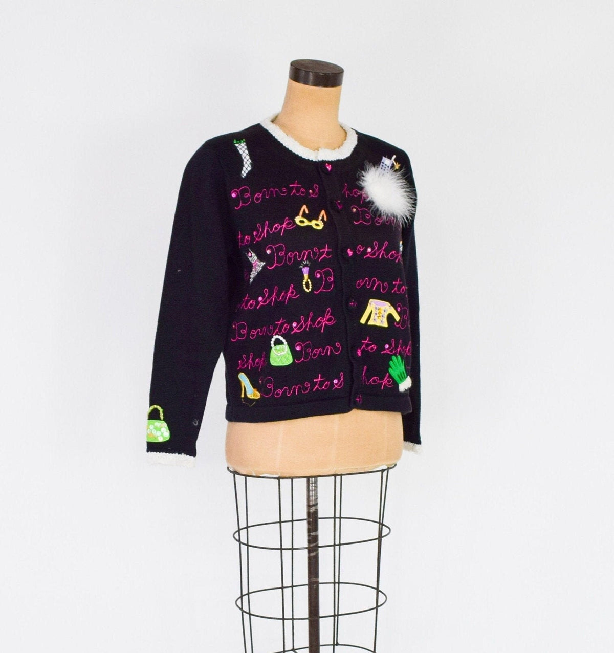 BEREK 1980s Black Cotton Knit Cardigan, Large