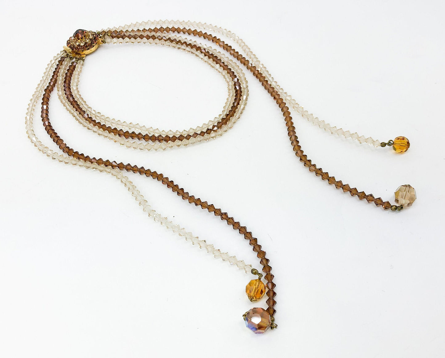 1950s Bronze Crystal Necklace | Amber Glass Evening Necklace