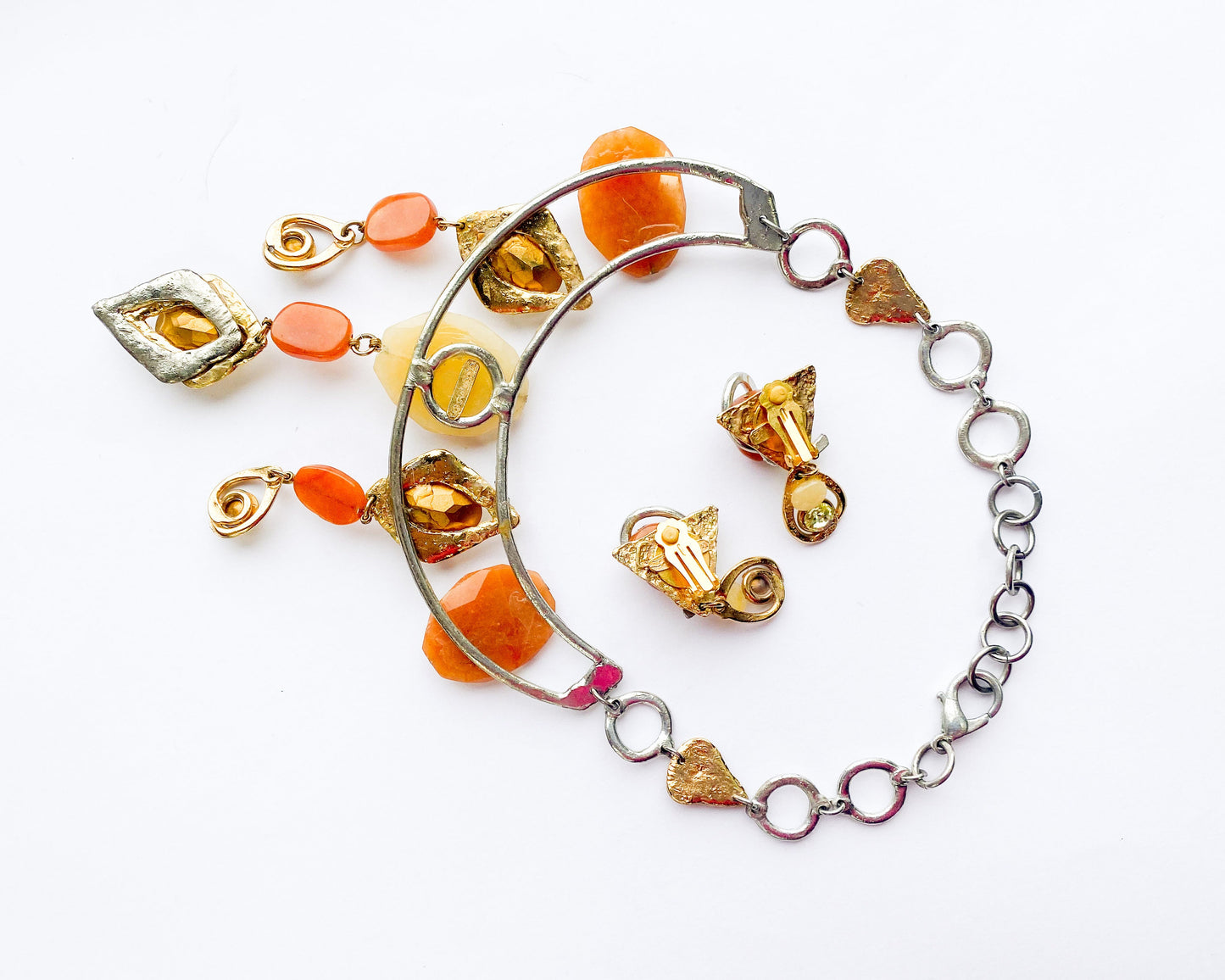 1990s Gold Necklace & Earrings | Avant Garde Necklace Set | J.Jansen