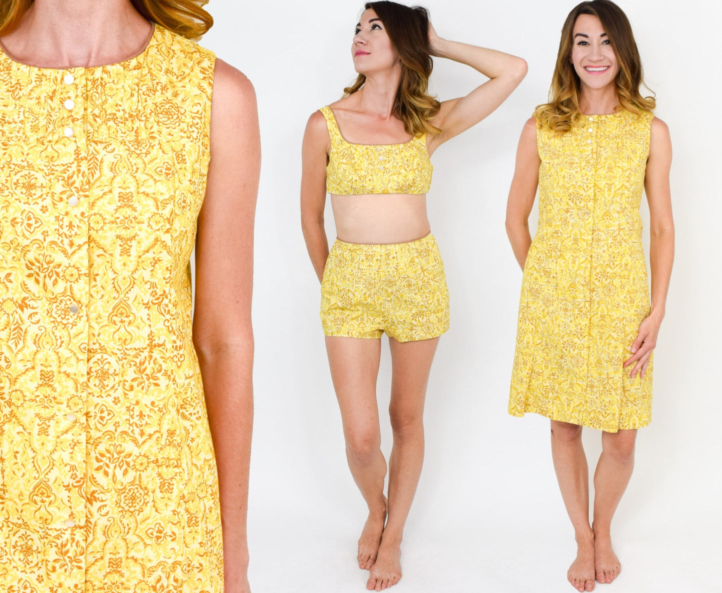 Jantzen 1950s Yellow Cotton Swimsuit Set, Small