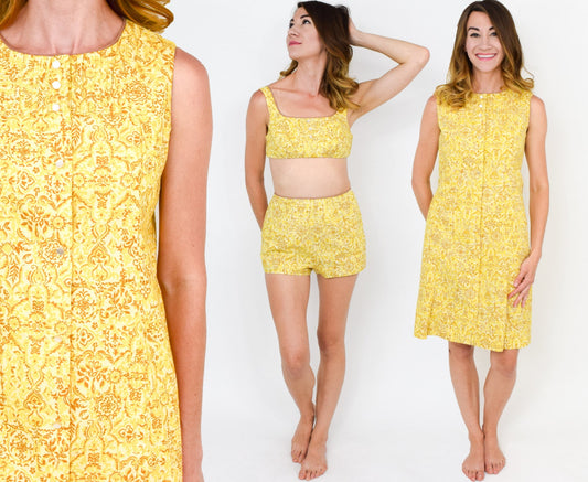 Jantzen 1950s Yellow Cotton Swimsuit Set, Small