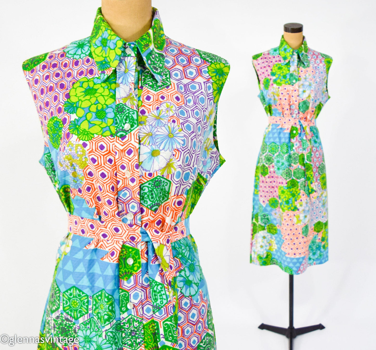 1970s Op Art Sleeveless Dress, Large