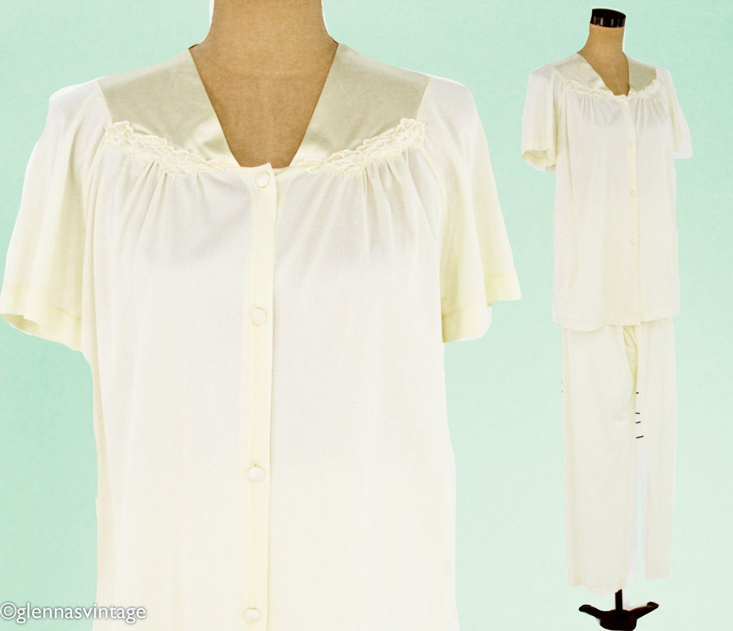1950s Yellow Nylon Pajama Set | 50s Yellow Pajamas | Vanity Fair | Small