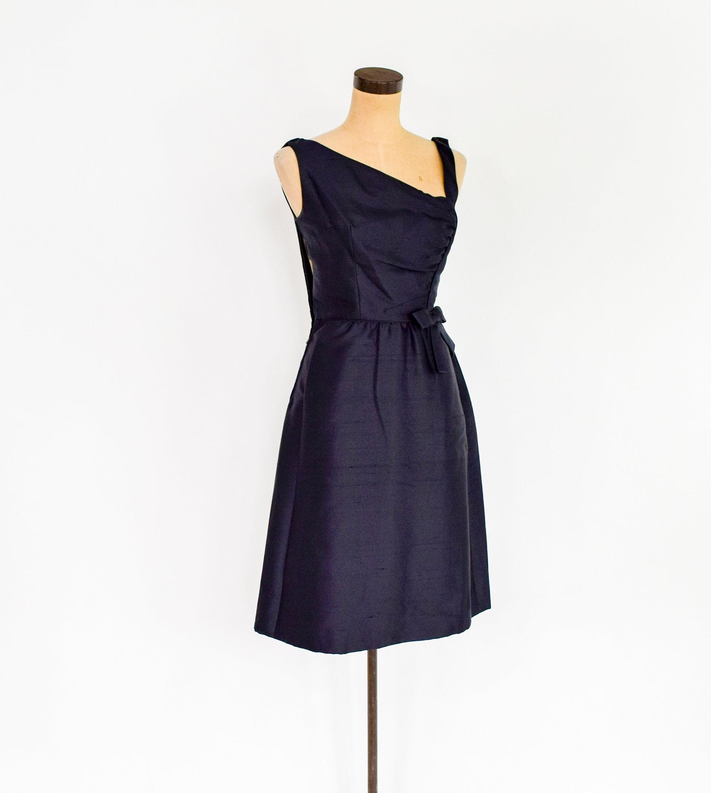 1950s Black Silk Shantung Cocktail Dress, Small