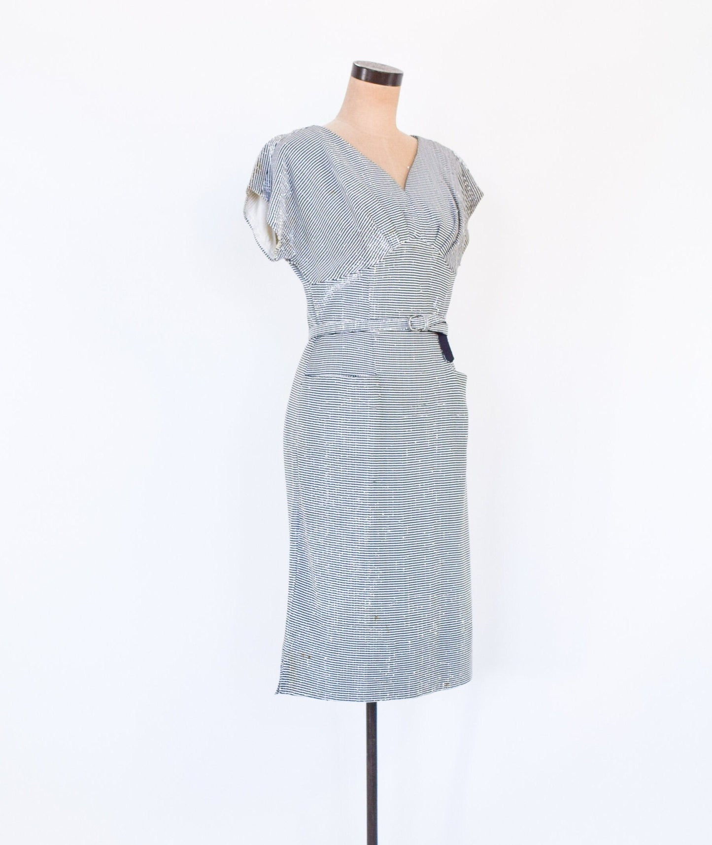 1950s Gray Metallic Sheath Dress, Medium