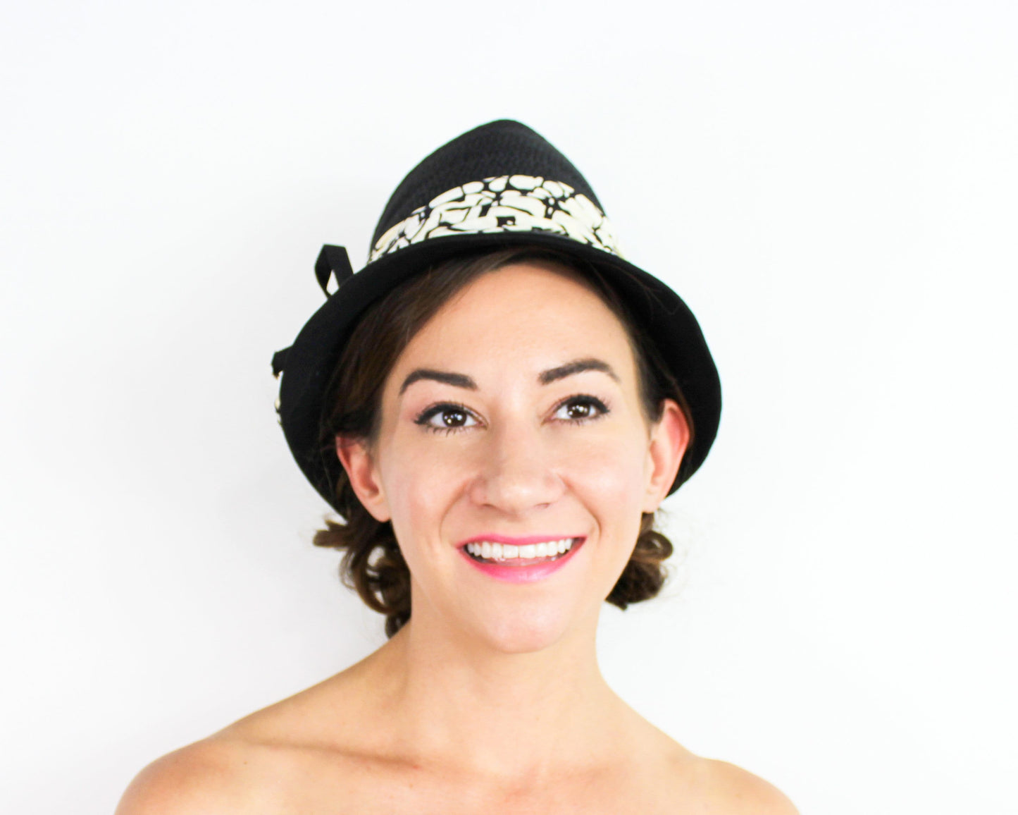 1960s Black Straw Bucket Hat, Model by Maxim