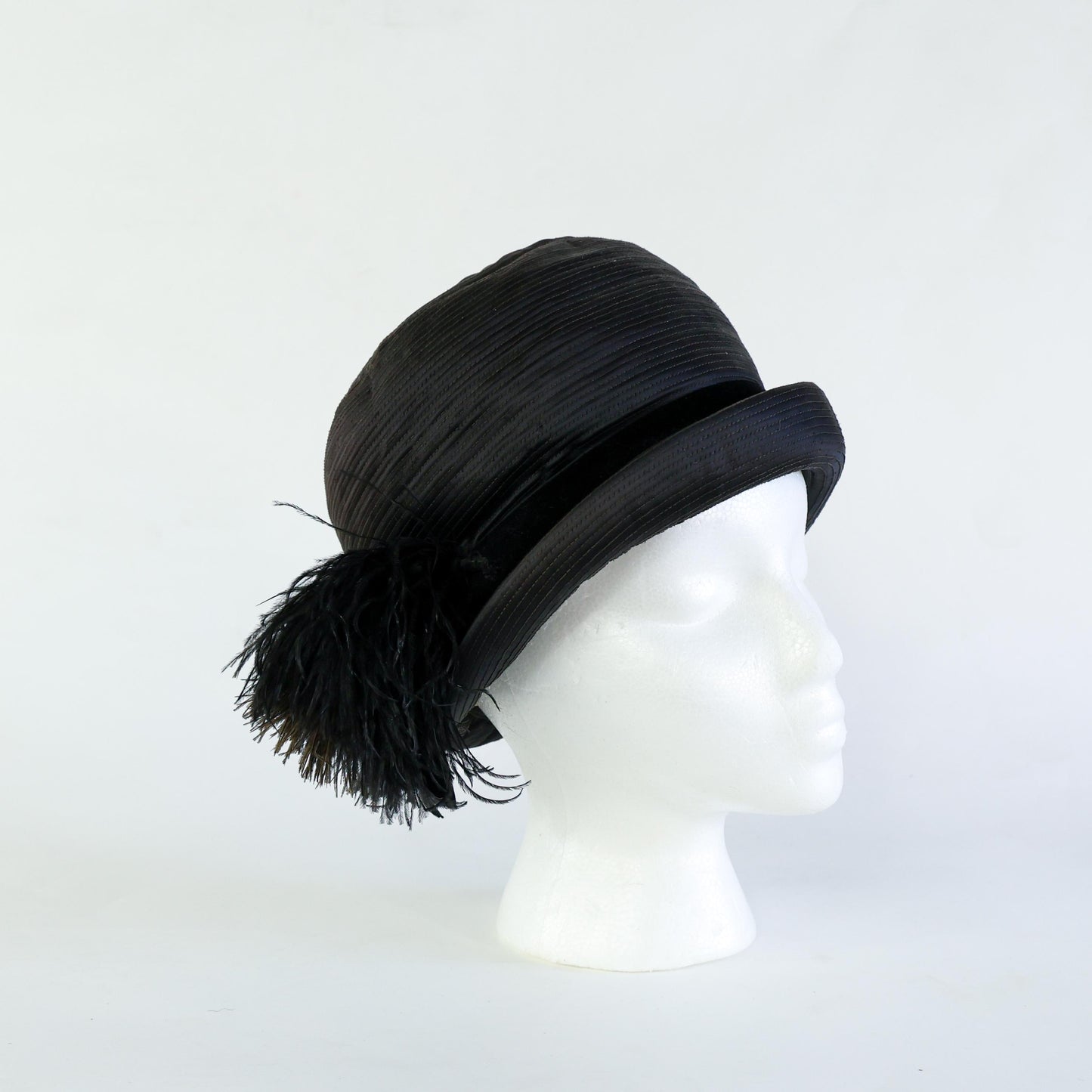 1960s Mr. Glenn Black Satin Feather Hat