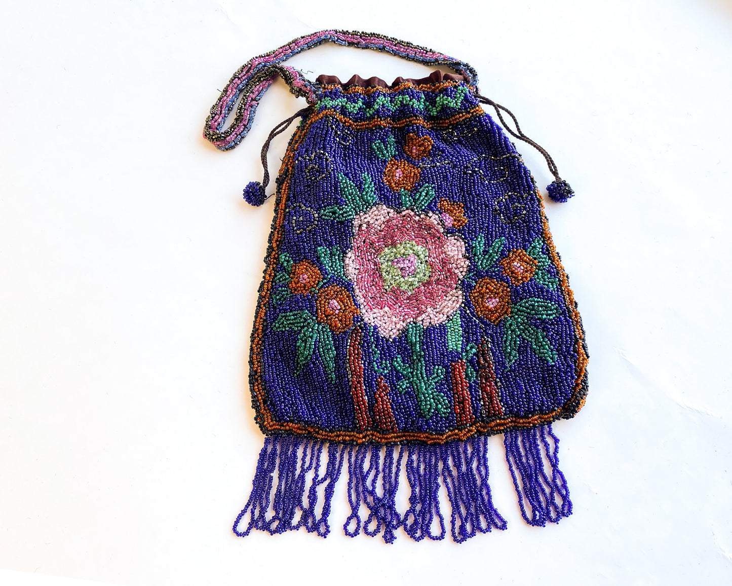 1900s Beaded Evening Bag | Blue Floral Handbag, Gustus Katz