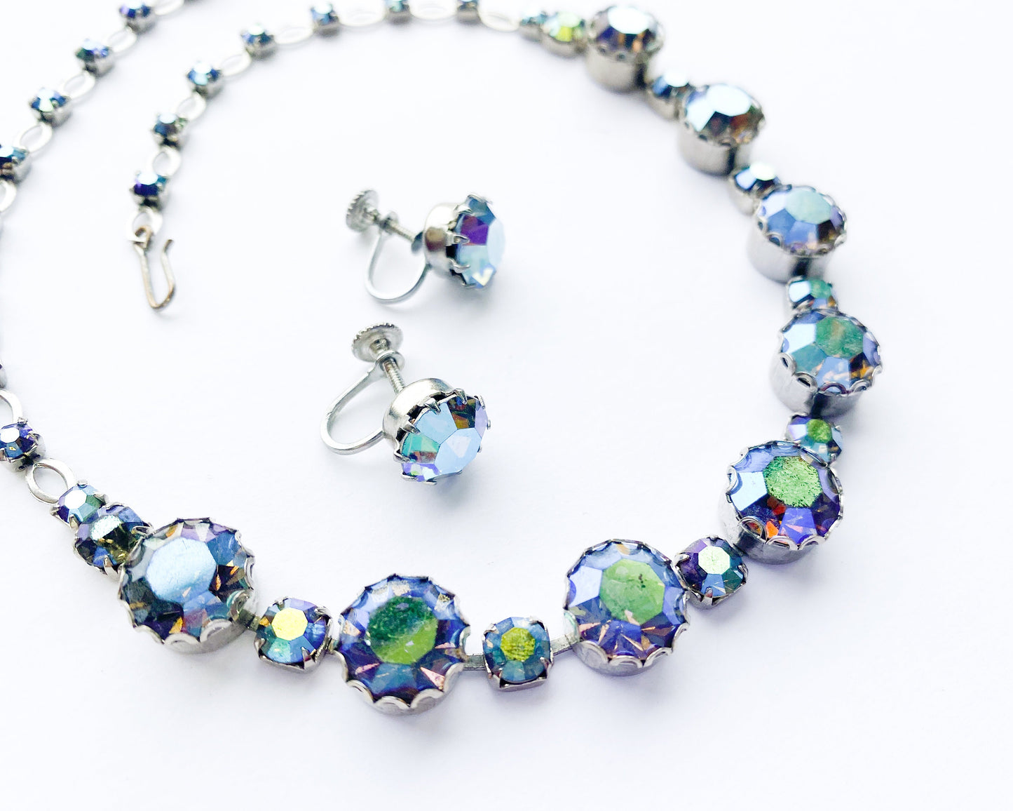 1950s AB Rhinestone Necklace & Earrings Set