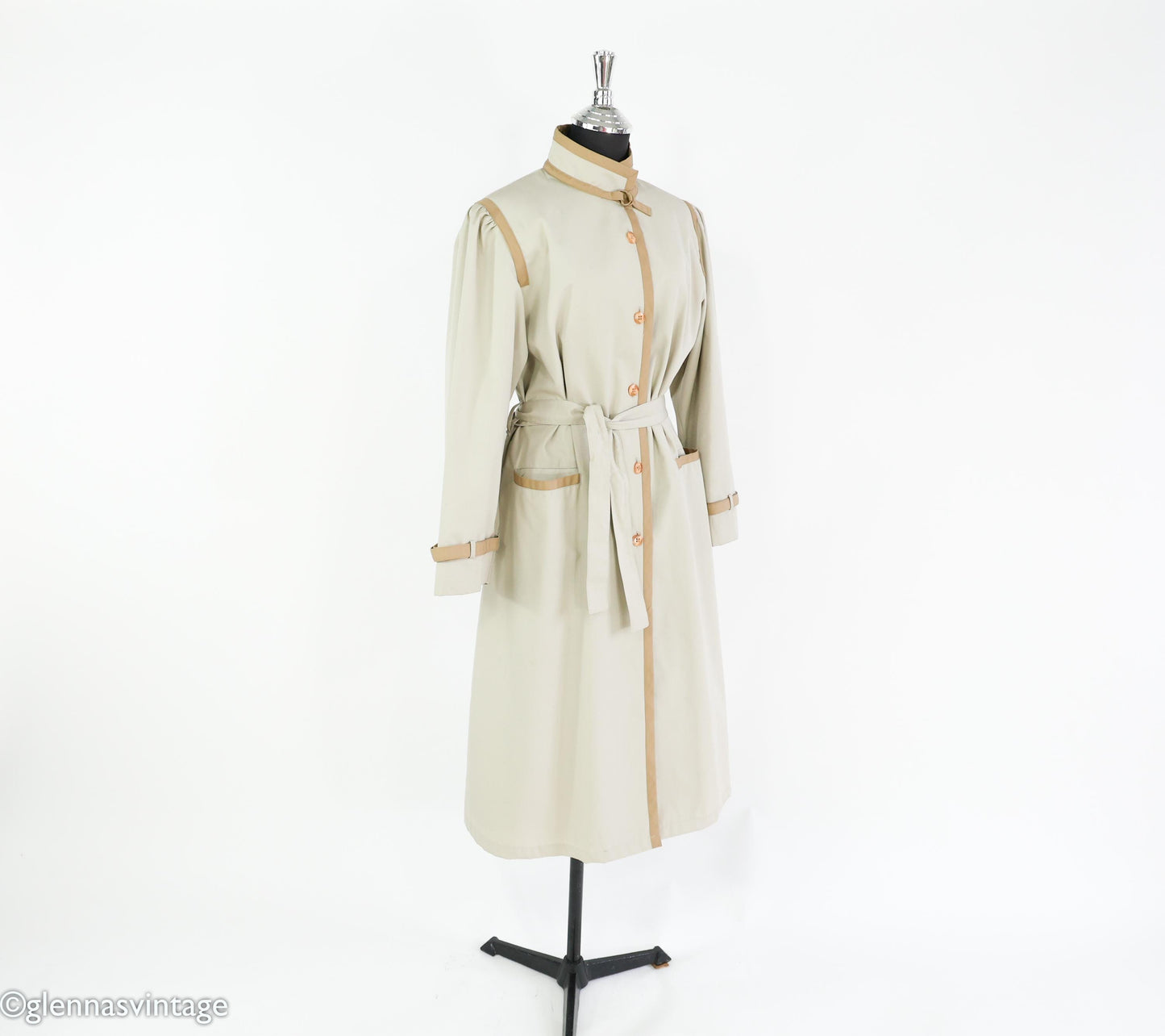 1970s Khaki Beige Trench Coat, 46" Bust