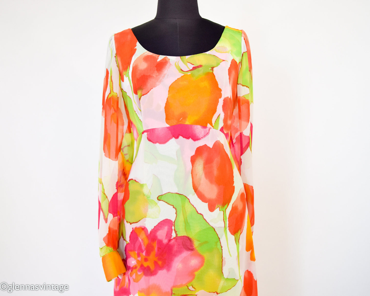 1980s Orange Floral Evening Gown, Medium