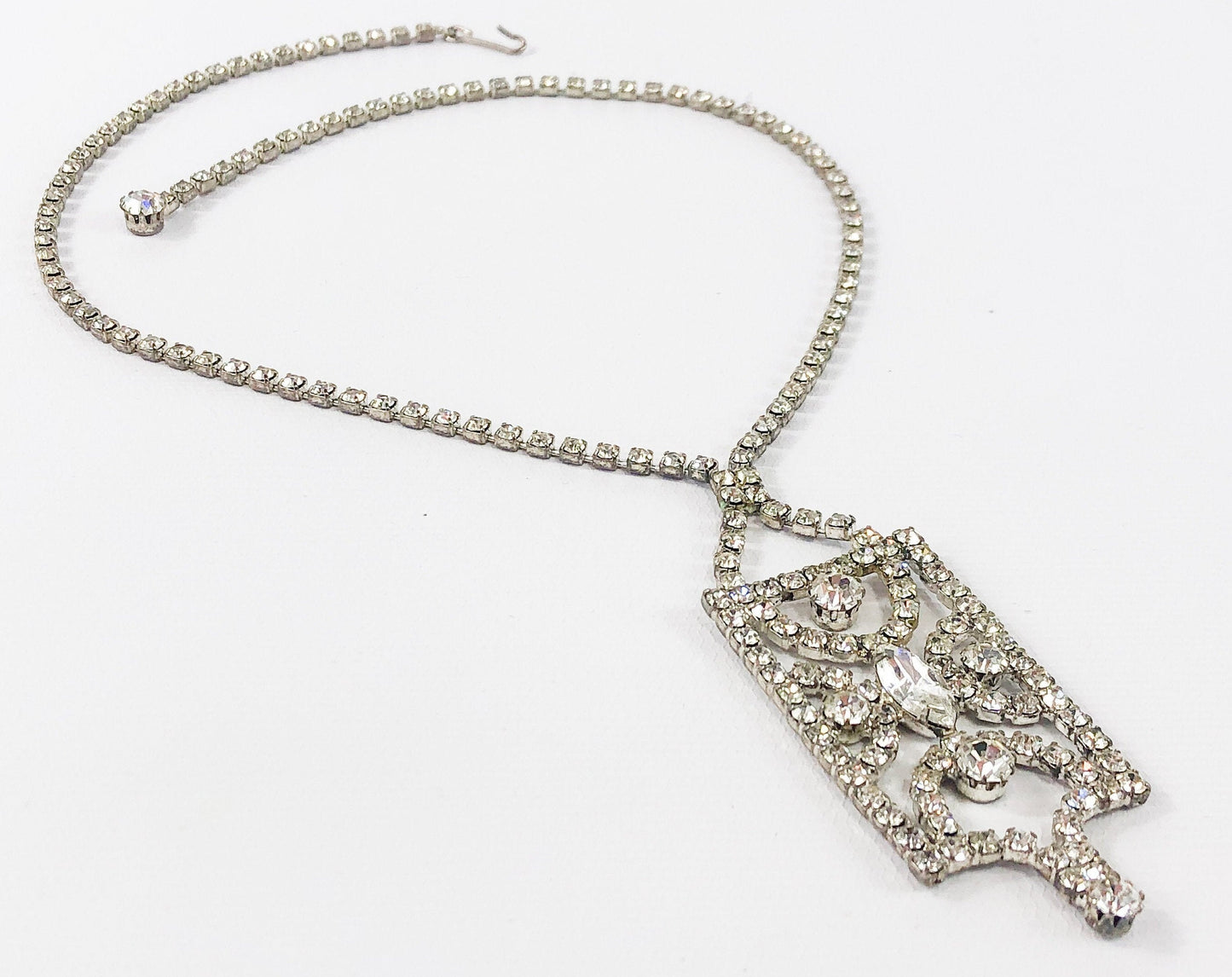 1950s Rhinestone Pendent Necklace | Vintage Deco Jewelry