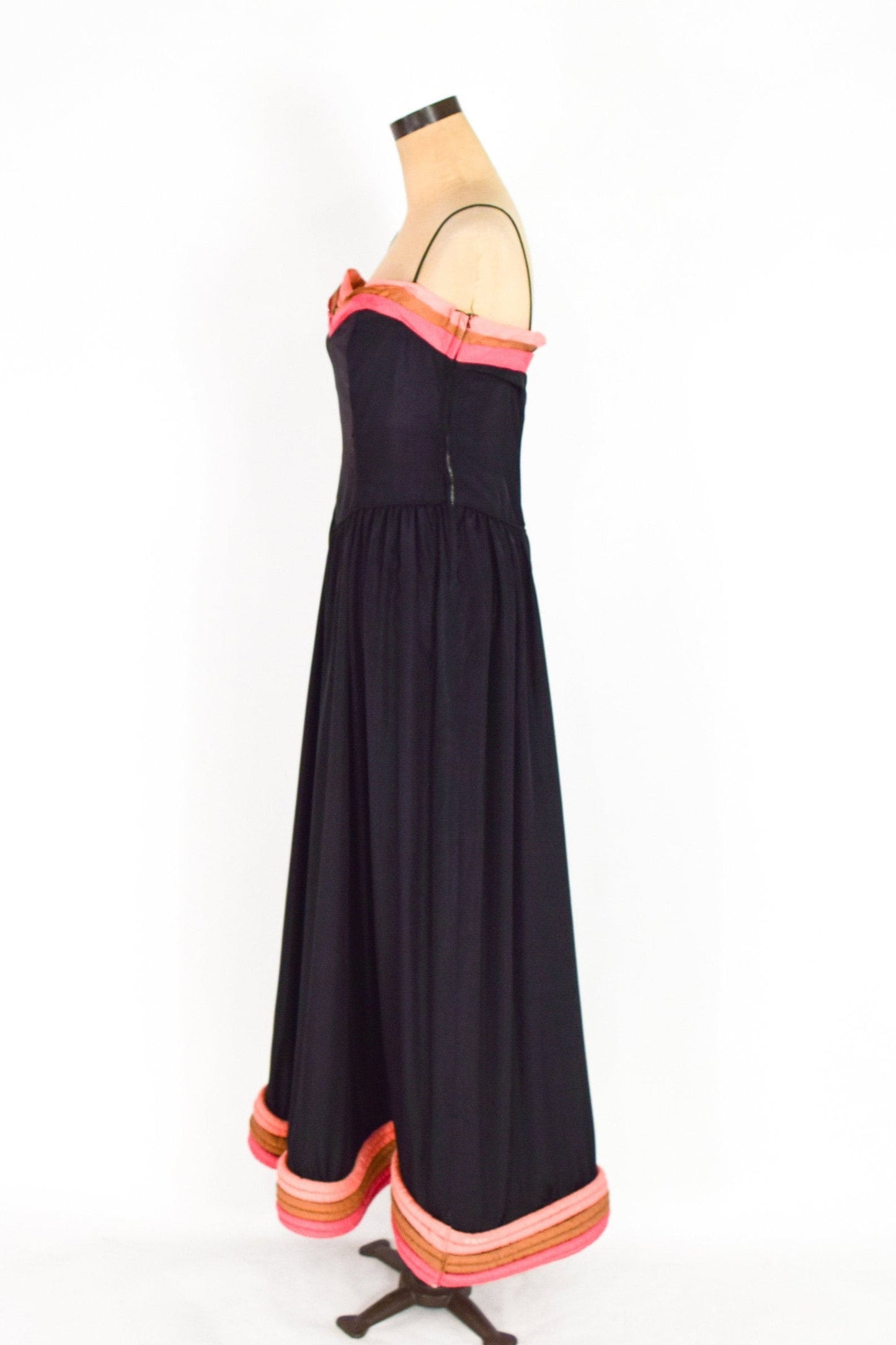 1940s Black Evening Gown  | 40s Black Taffeta Formal Dress | Stripe Trapunto Trim | Old Hollywood | Medium