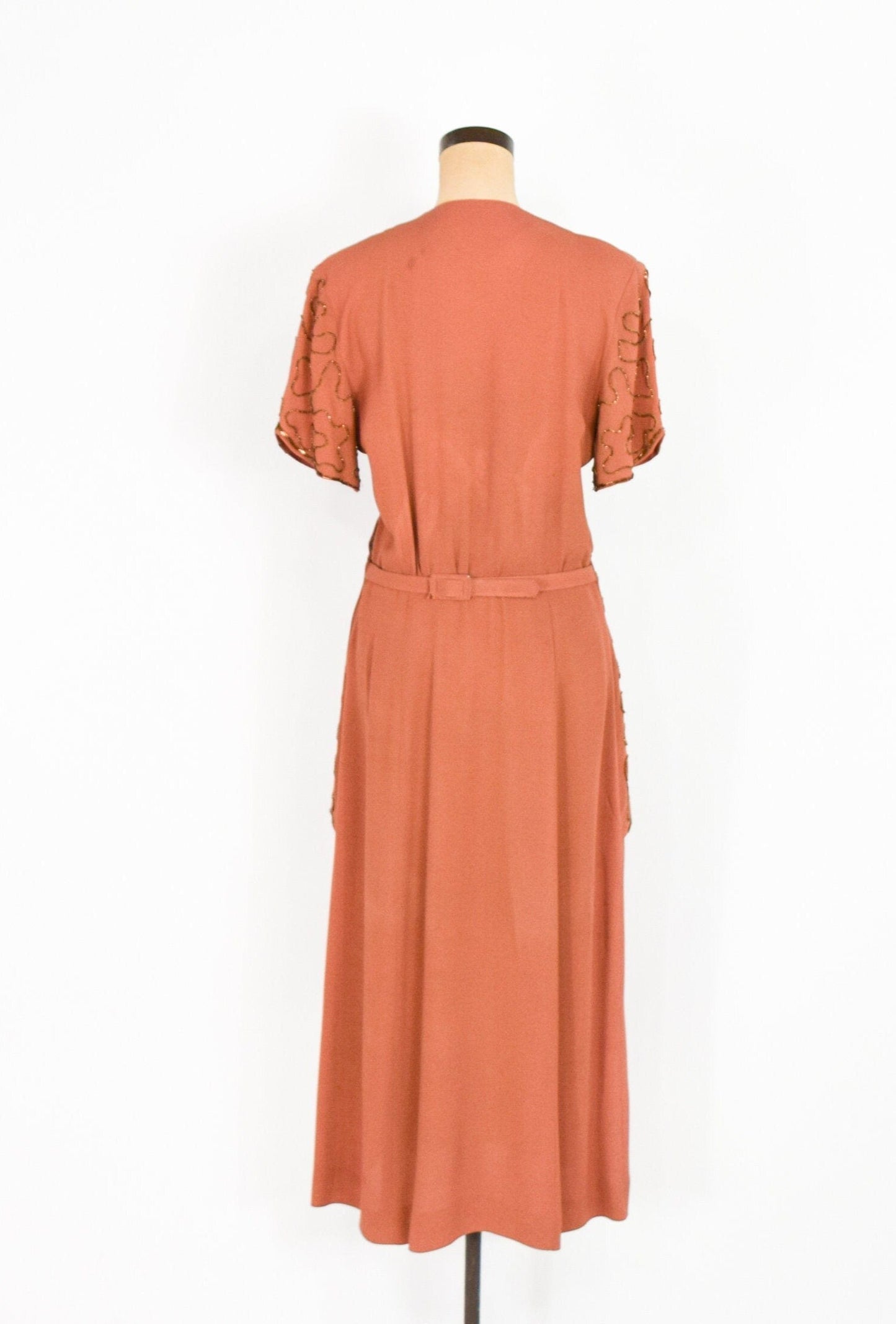 1940s Copper Beaded Evening Dress | 40s Orange Beaded Evening Gown | Old Hollywood | Large