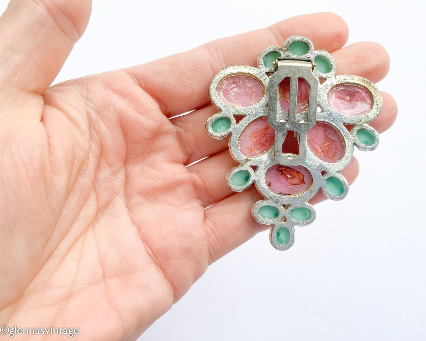 1920s Pink & Green Glass Dress Clip