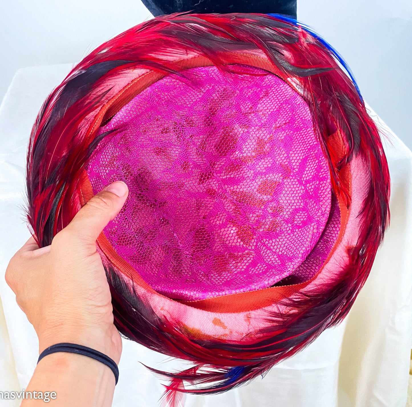 1950s Red Feather Saucer Hat