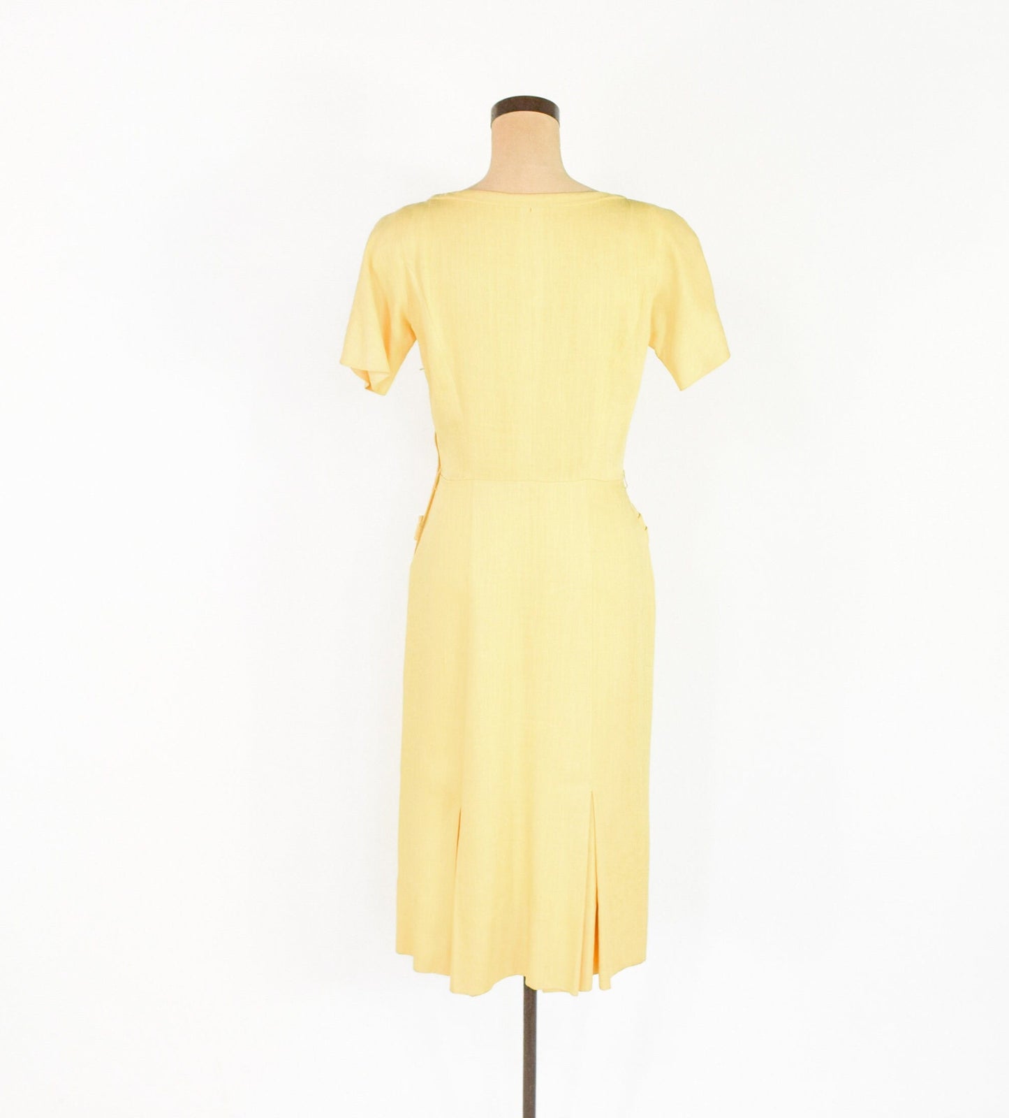 1950s Yellow Linen Dress | 50s Butter Yellow Linen Dress | Bombshell | Pin Up | Paul Parnes | Medium