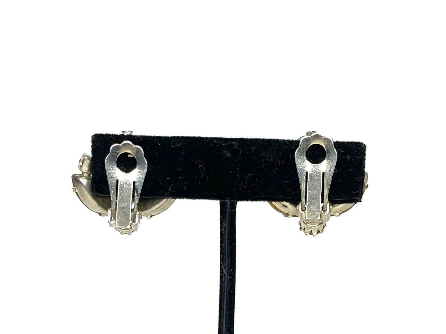 1950s Gold Glass Earrings | 50s Handset Rhinestone Foiled Glass Clip On Earrings