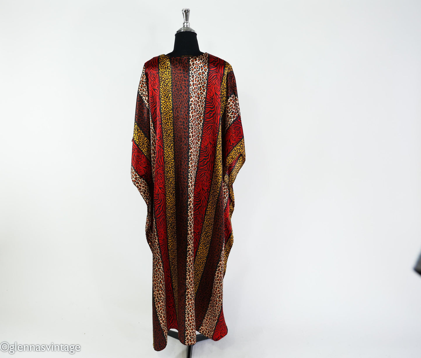 1990s Vintage Red & Gold Animal Print Caftan | Plus Size Dress