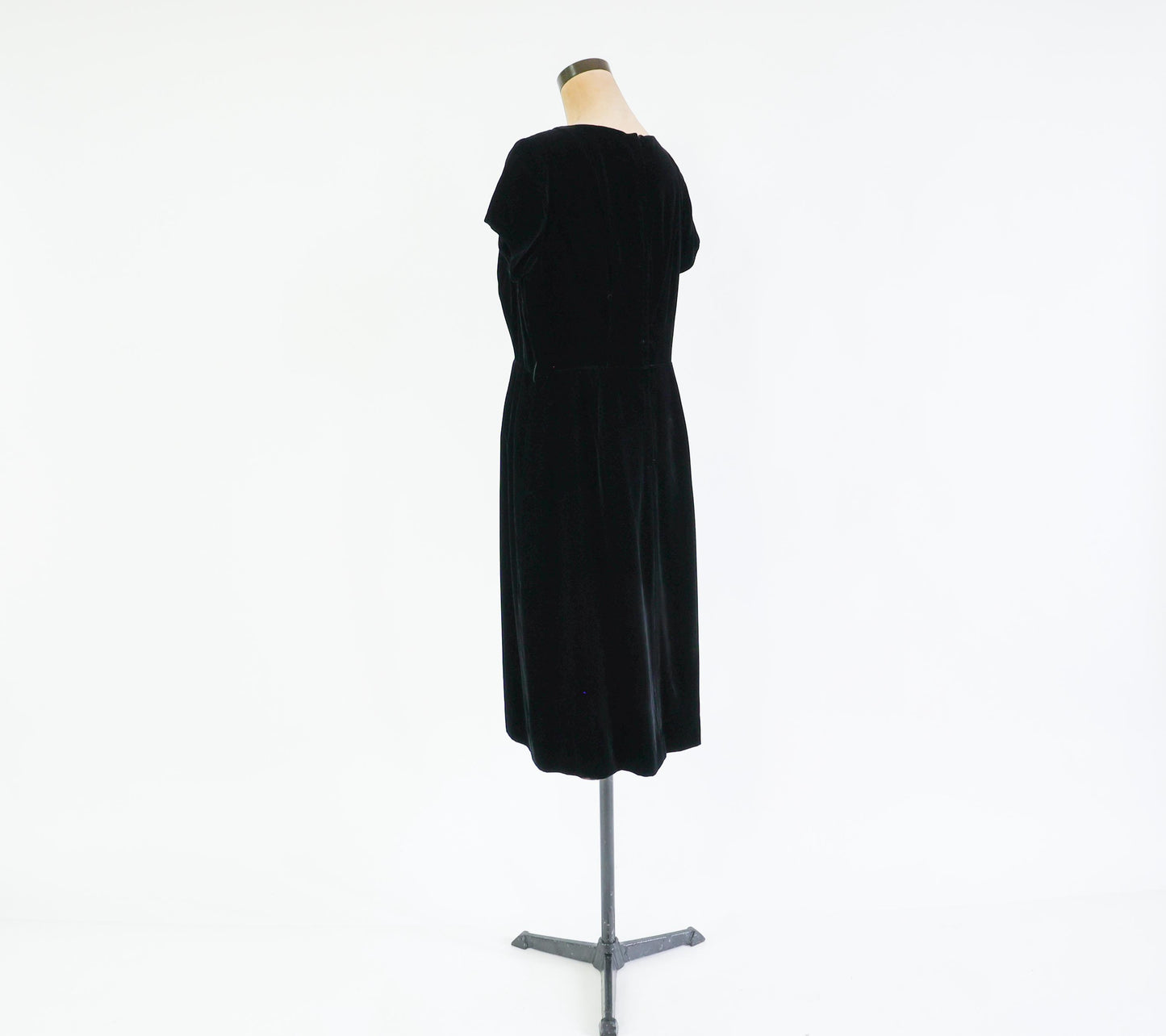 1950s Black Velvet Cocktail Dress, Large