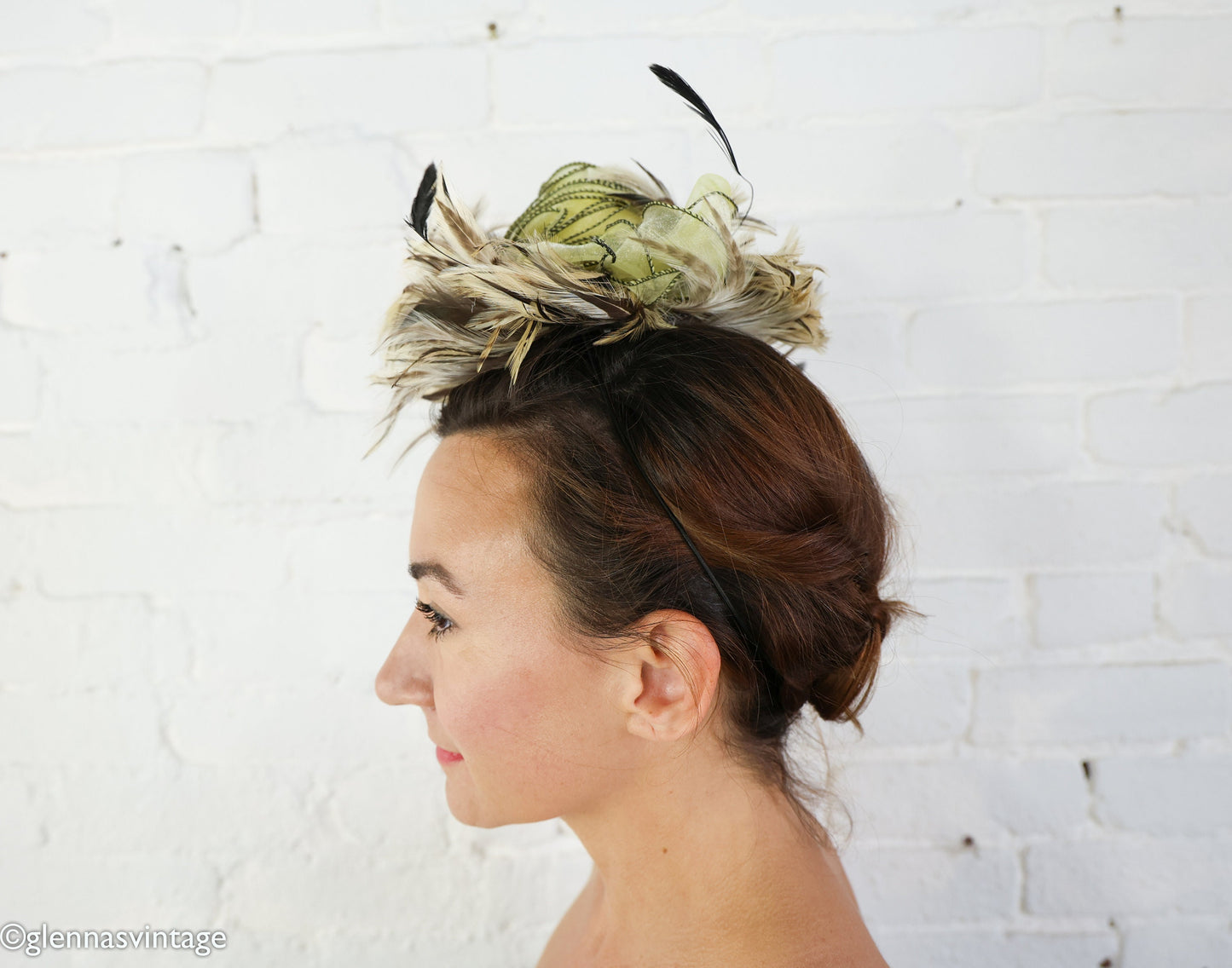 1990s Yellow Feather Fascinator Hat,  Avant Garde Occasion Wear