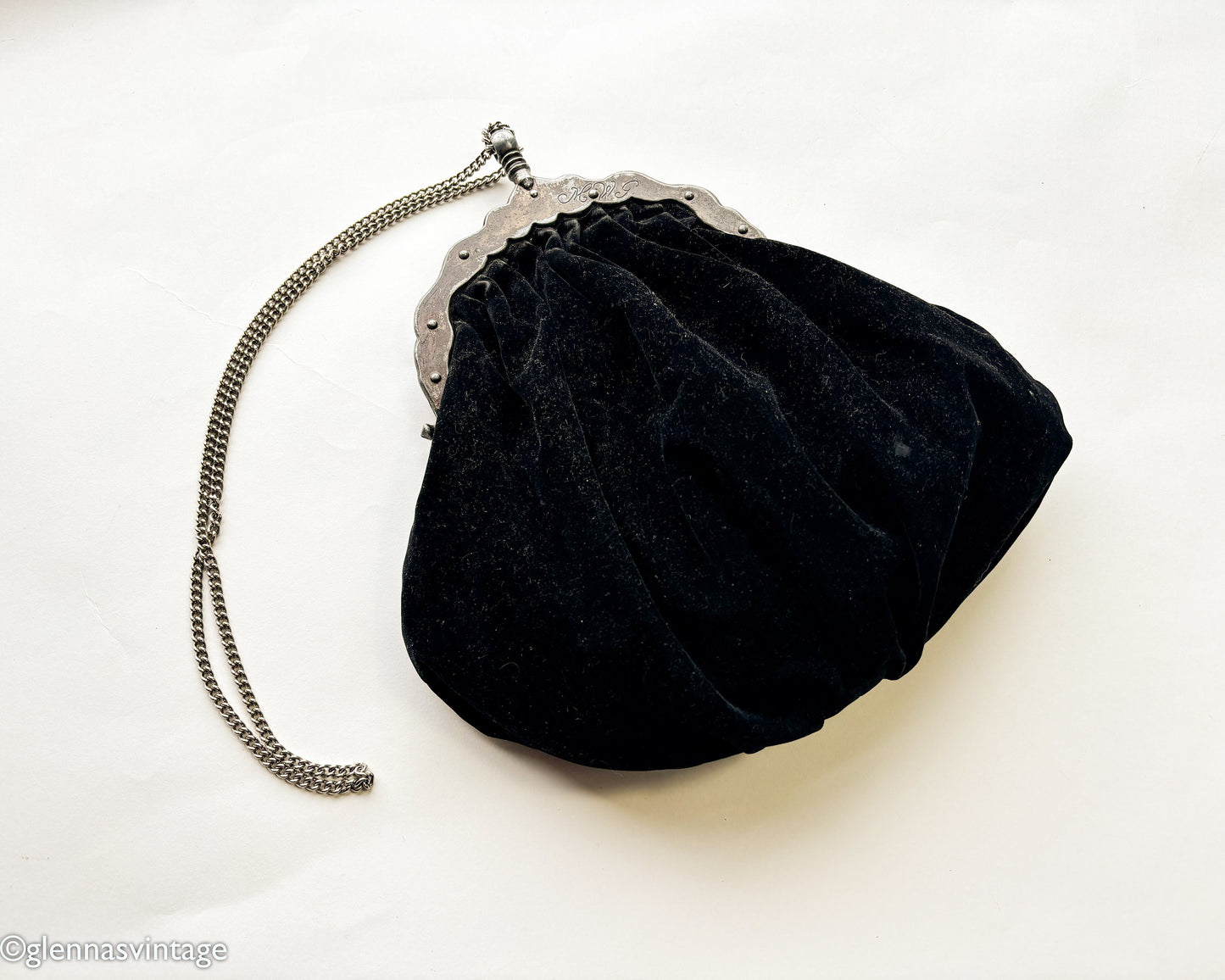 1940s Black Evening Bag | Black Cotton Velvet Handbag | MWG