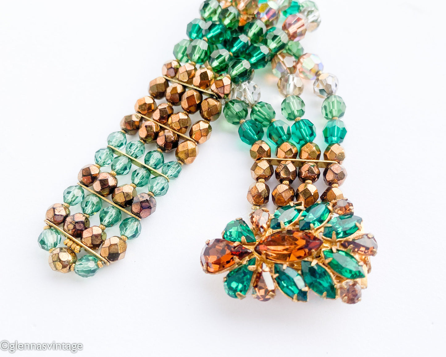 Eugene | 1950s Crystal & Rhinestone Bracelet | 50s Crystal Evening Bracelet | Green Bronze Crystal Bracelet | Eugene