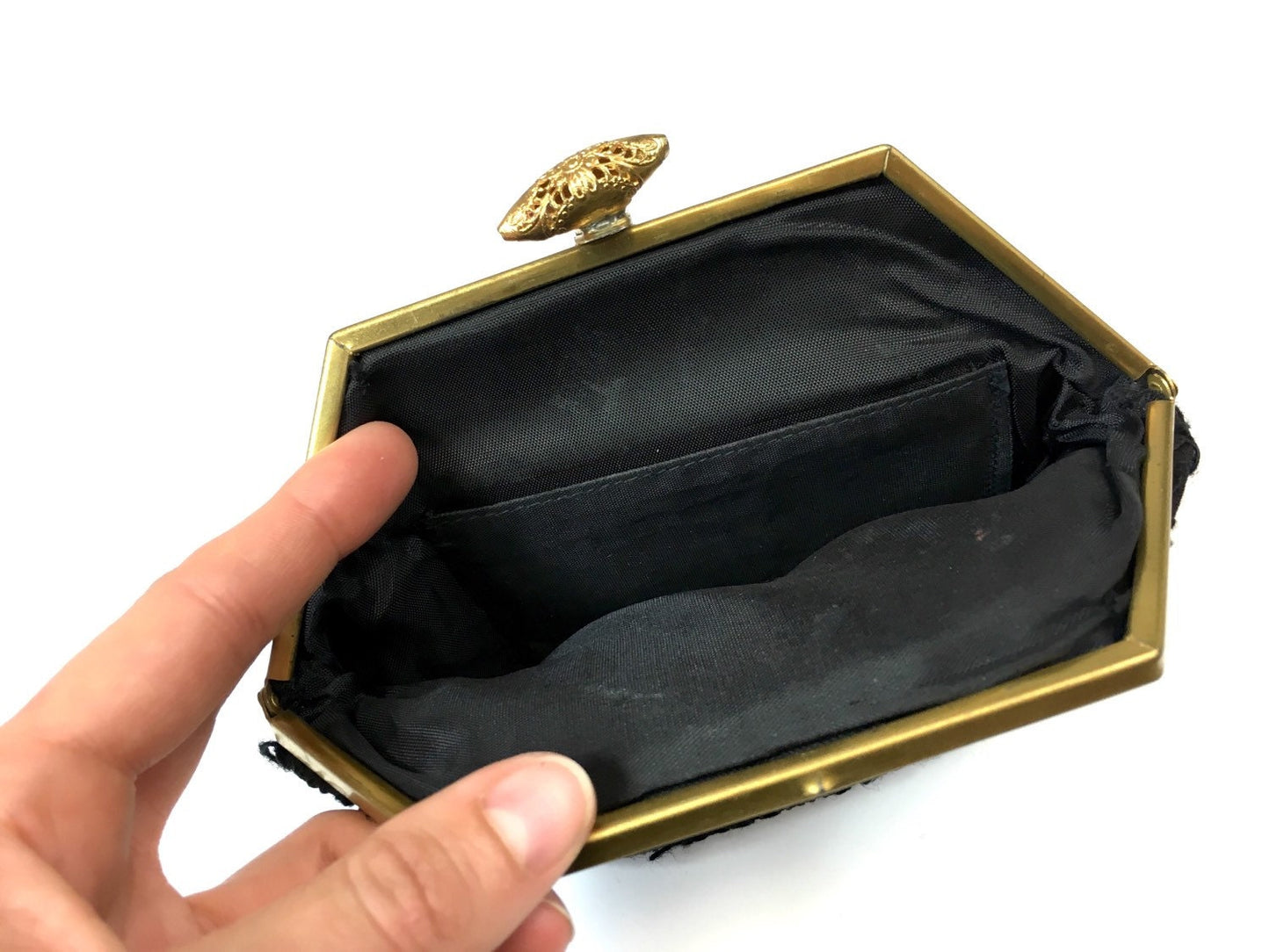 1930s Black Silk Clutch Black Embroidery Handbag
