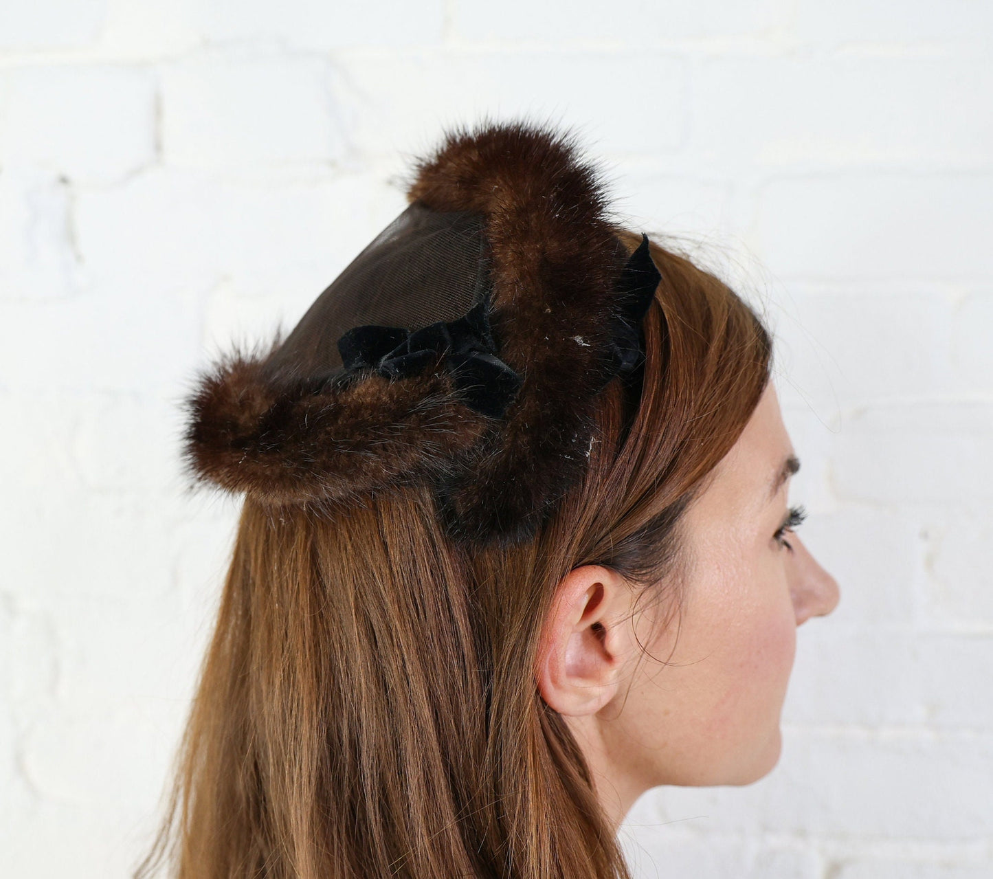 1950s Mink & Black Sequin Fascinator Hat