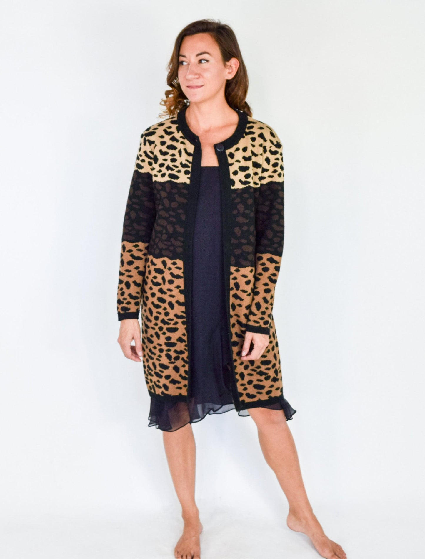 1990s Leopard Print Cardigan Sweater Duster