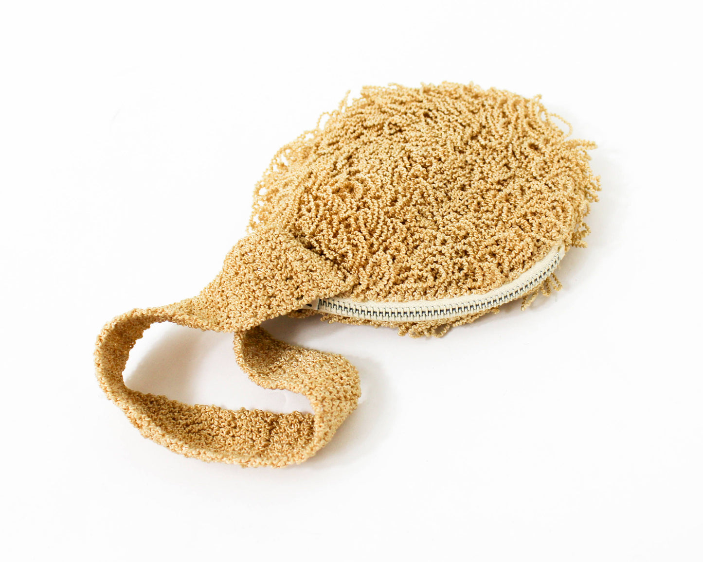 1920s Beige Crochet Bag, Circle Purse, Wristlet