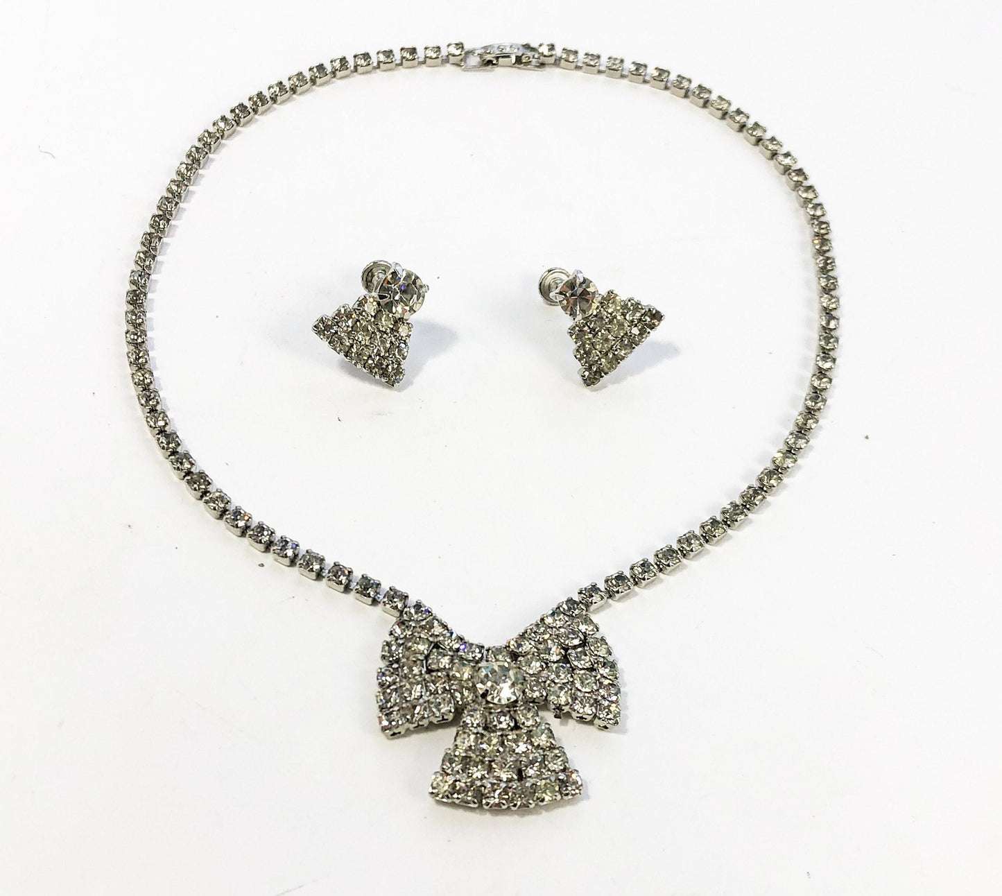 1950s Rhinestone Bow Necklace Set
