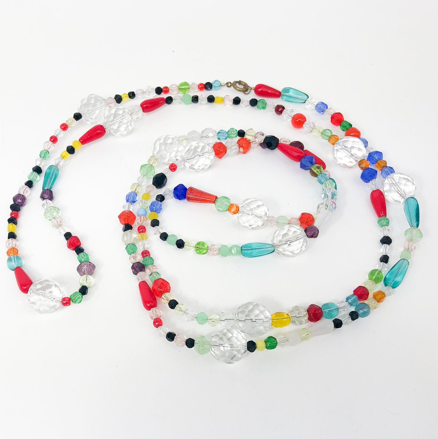 1960s Multicolor Glass Bead Necklace | Long Rope, Flapper Style