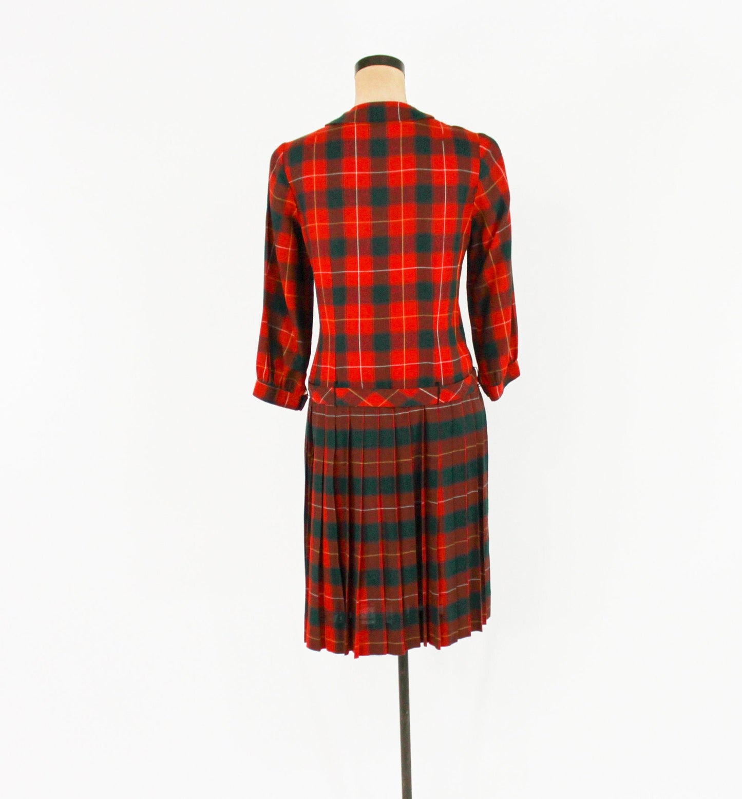 1960s Red Plaid Wool Dress | 60s Plaid Red & Green Dress | Bobbie Brooks | Medium