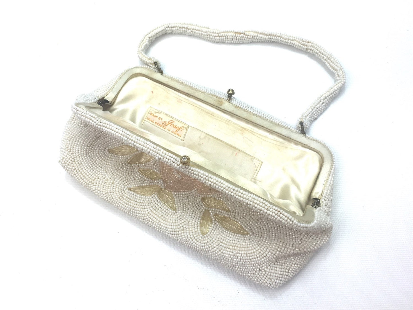 1950s White Beaded Evening Bag